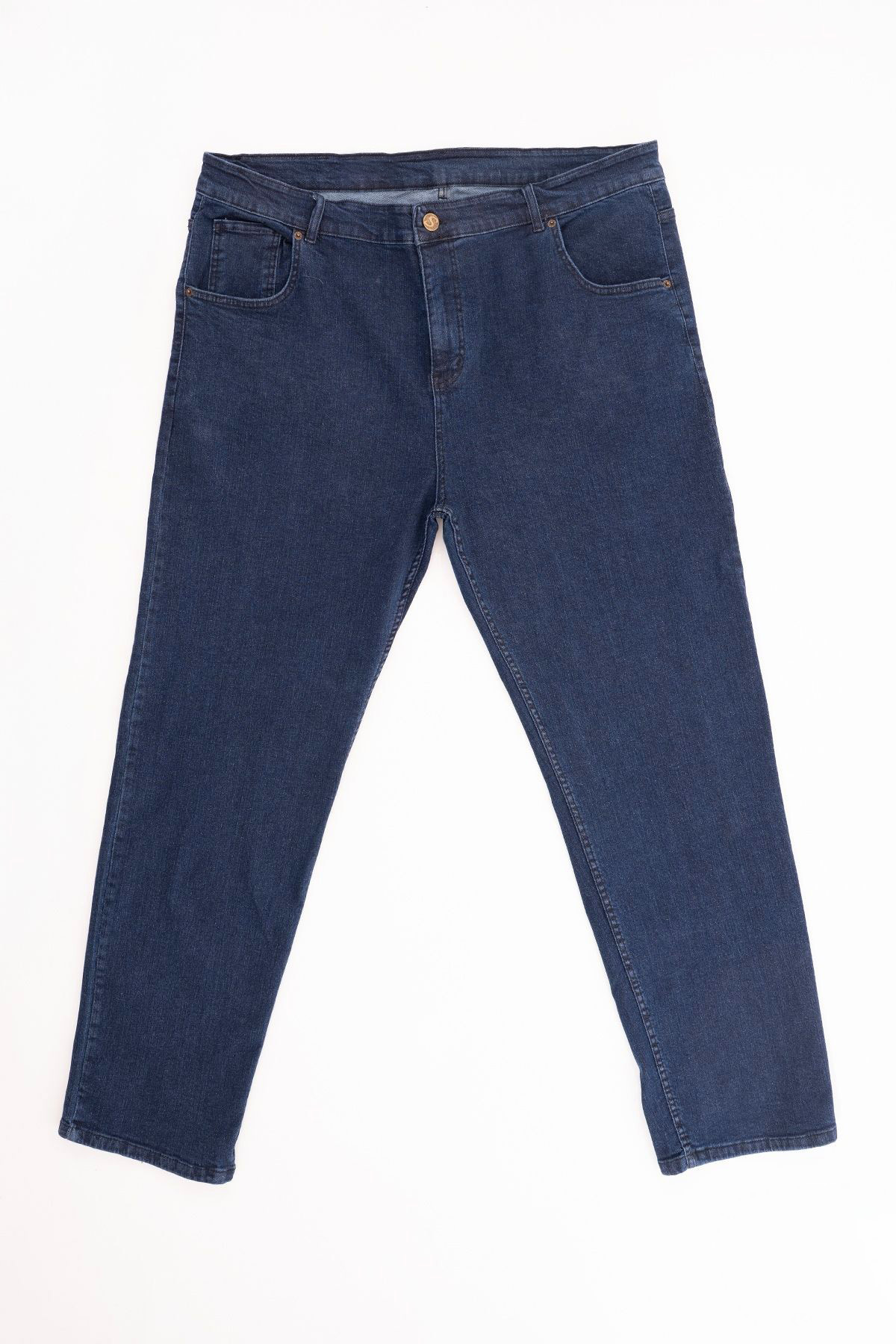Denim Lacivert Erkek Kot Pantolon Likralı Klasik Kesim Büyük Beden Jean görsel 3