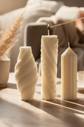 Natura Home Decor 3’lü Dekoratif Sütun Mum Seti
