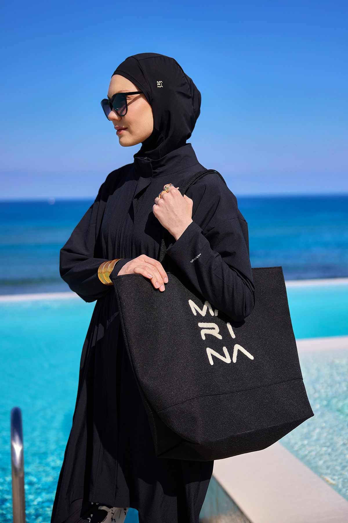 Marina Swimwear Siyah Çanta Nakışlı CA2501-1 görsel 2