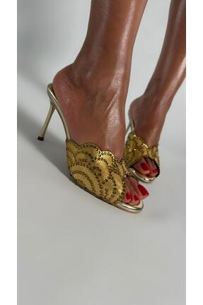 Naz Luxury Shoes LAWE TOPUKLU TERLİK GOLD