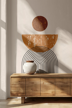 SDİGİTAL Boho Soyut Güneş Ve Kemer Duvar Stickerı - Geometrik İskandinav Salo...