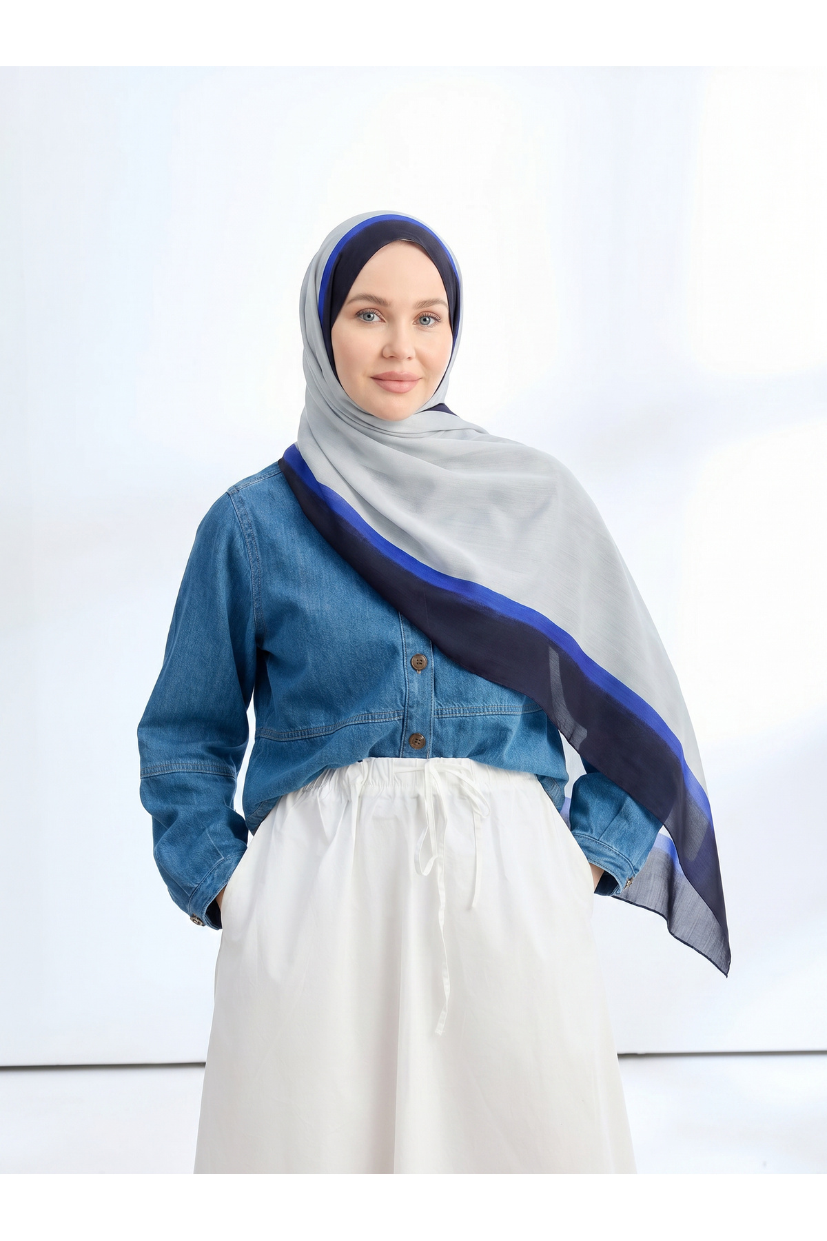 SOFT BLUSH FLUSH VISCOSE WRAP - GRAY - NAVY