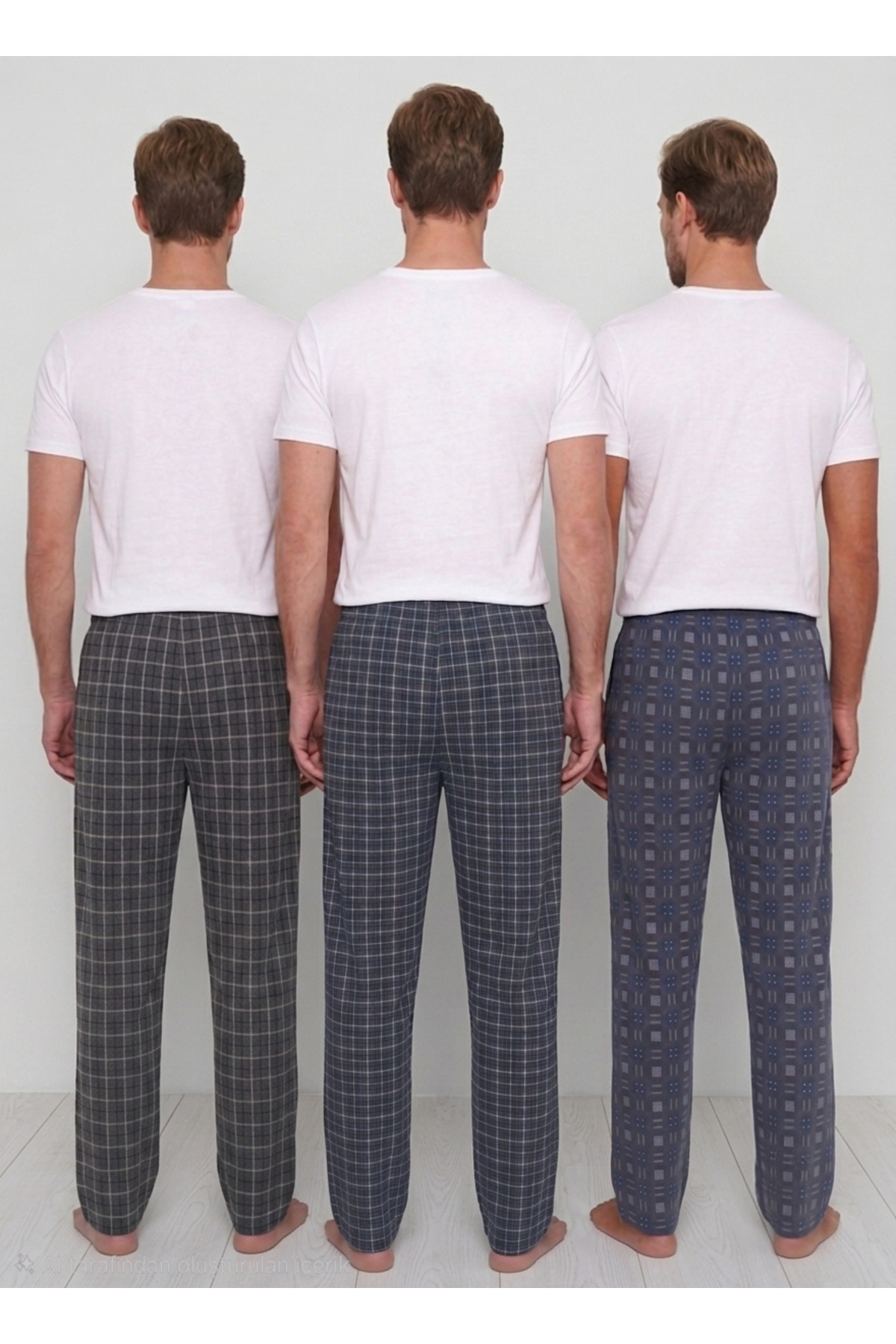 noend 3'lü Erkek Pijama Altı Seti Ekose Desen Nefes Alan Pamuklu Kumaş Rahat Kesim görsel 2