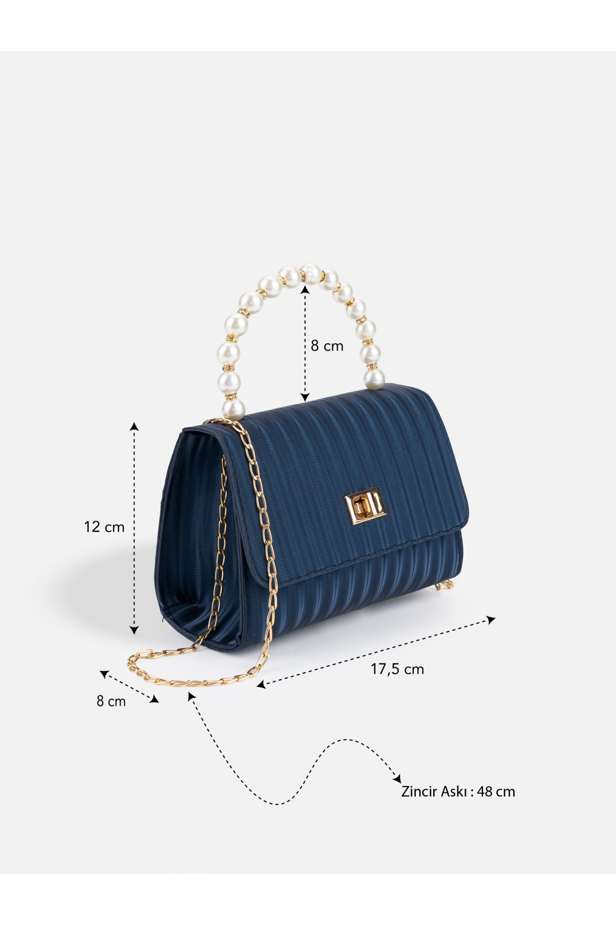 MYSTOBAG Meva İnci Saplı Zincir Askılı Kilit Kapaklı Kadın El ve Omuz Çantası görsel 2