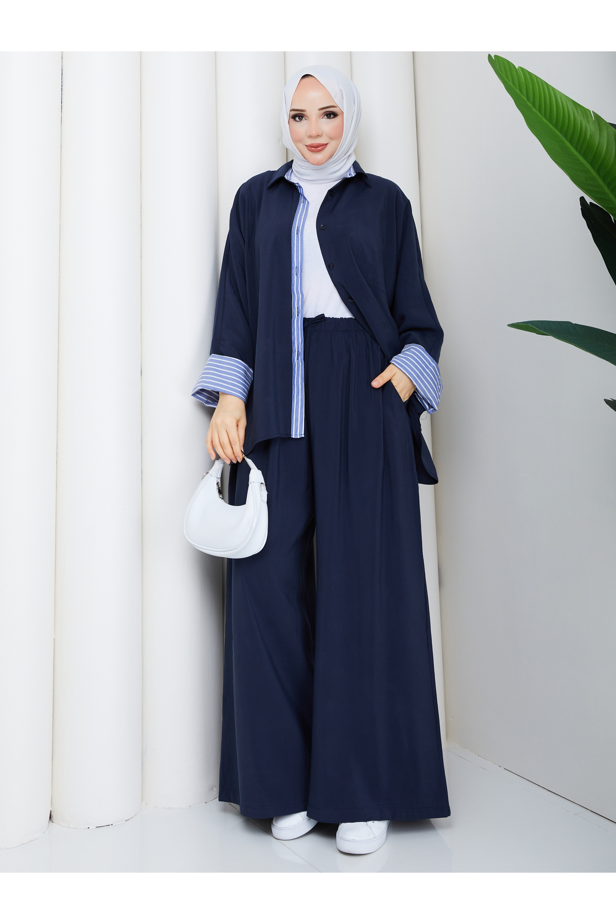 Line Detailed Modal Fabric Double Set