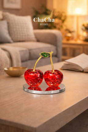 ChaCha Home Kristal Cam & Altın Detaylı Kiraz Dekoratif Obje - Hediye Kutulu ...