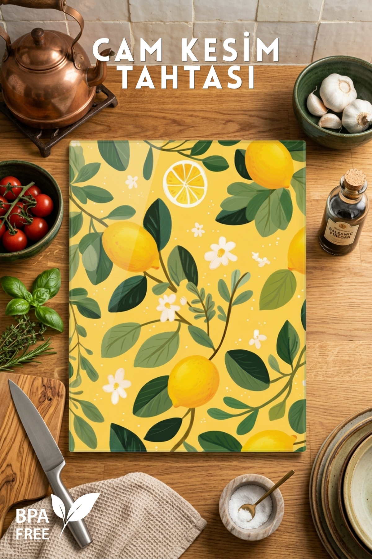 Lemon Pattern Glass Cutting Board - 25x35cm -Durable and Practical Cutting Mat