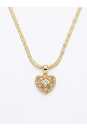 ZARİN JEWELS Balıksırtı Zincir Detaylı Kalpli Çelik Kolye