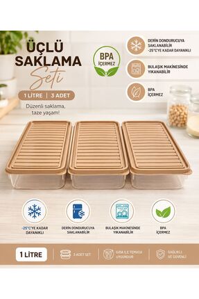 yuzi home Yuzi 3’lü Saklama Kabı Seti 1 Litre Derin Dondurucu ve Bulaşık Maki...