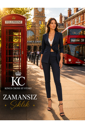 kings cross st store Kapri Truvakar Kol Süs Cepli Kopçalı Ofis Blazer Kumaş C...