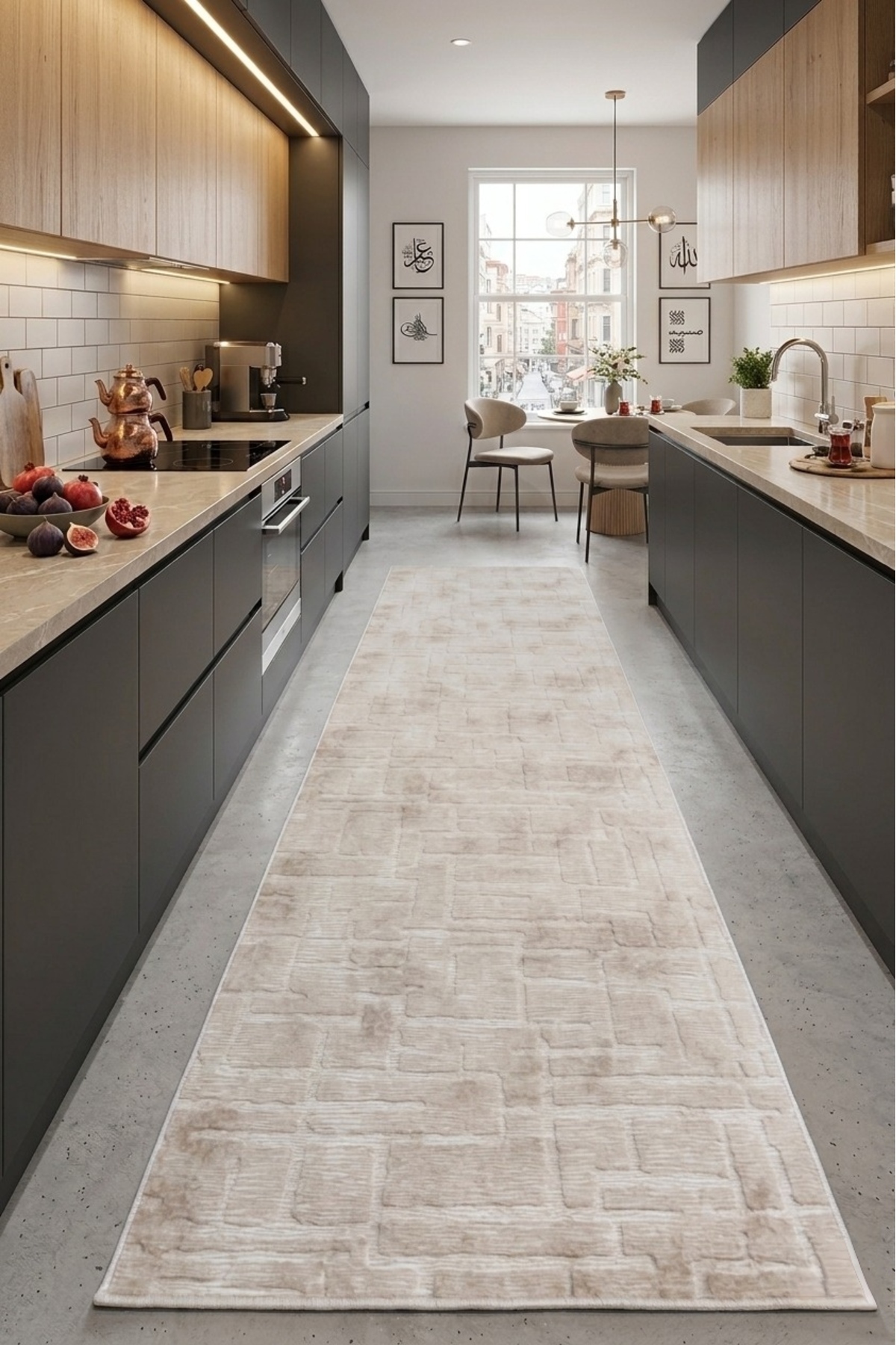 Aksu stan Non-Slip Based Cut Embossed Living Room Corridor Kitchen Rug Washable Beige