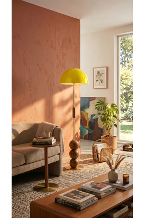 Vinner Sarı Lambader Retro Tasarım Ahşap Detaylı Metal Gövdeli Modern Dekorat...