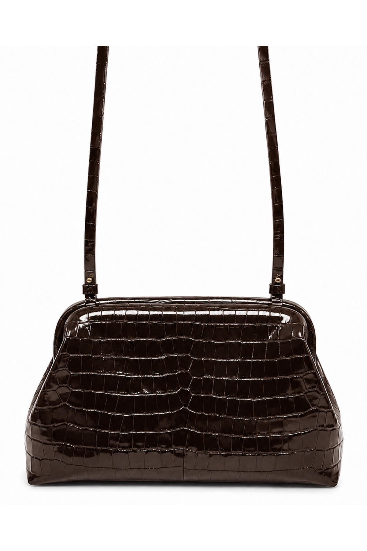 Marcc Bag Acı Kahve Kroko Desenli Hakiki Deri Parlak Kadın Omuz Çantası / Clutch Çanta görsel 2
