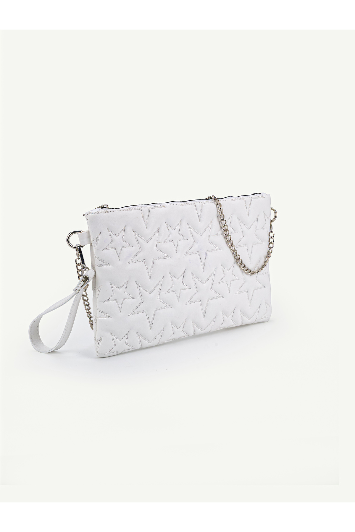 Kadın Yıldız Nakış İşlemeli Portföy El Çantası Bilek Askılı Saten Astarlı Clutch Çanta