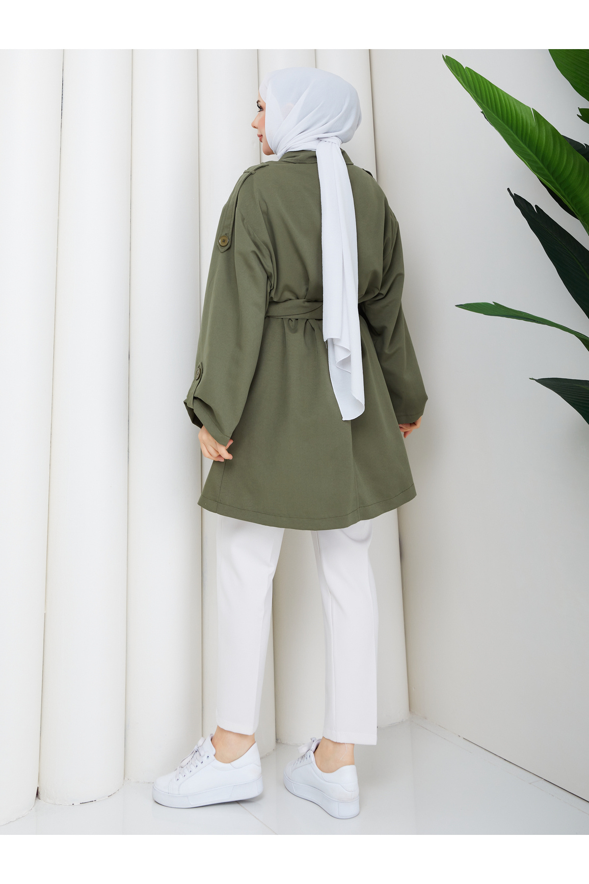 RACE FASHİON Yarı Astarlı Torino Kumaş Oversize Trençkot RC3136 görsel 8