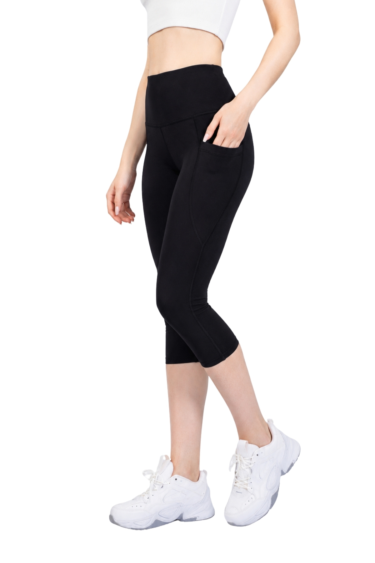 The Step Sports Nova Siyah Cepli Kapri Toparlayıcı Yüksek Bel Spor Tayt