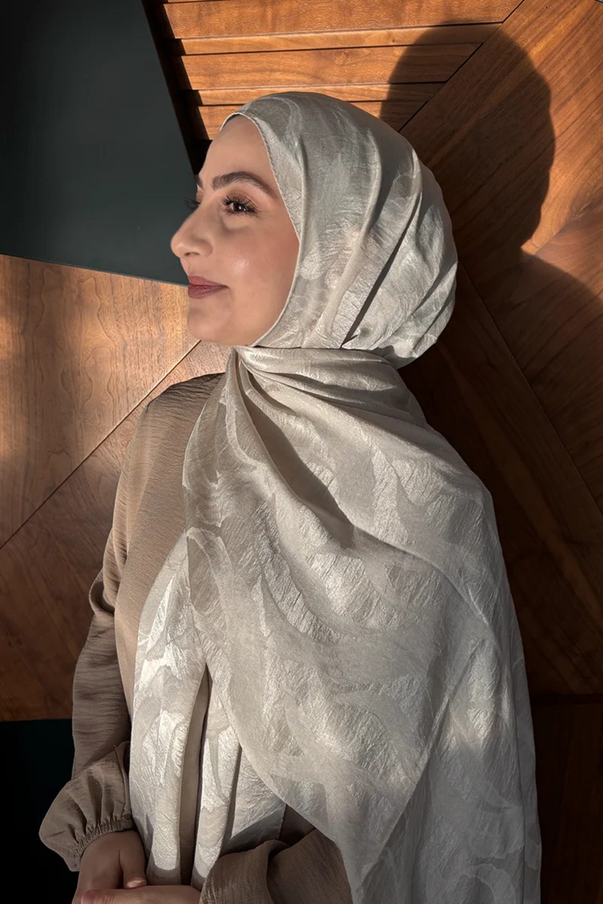Madame Polo Premium Jakar Şal Sarmaşık Desen - Taş görsel 2