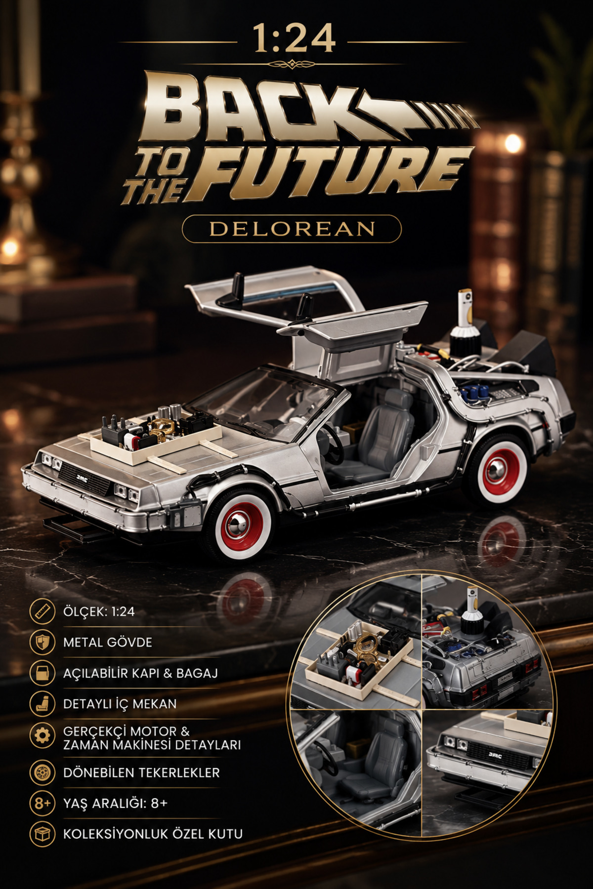 craftivio 1:24 Back to the Future Delorean Part 3 Diecast Metal Model Car