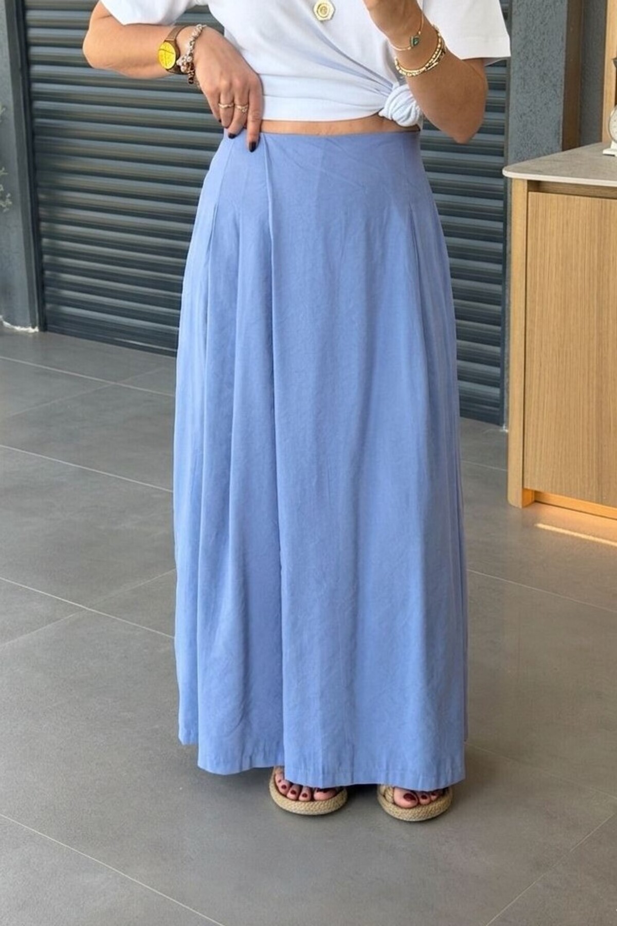Suziş Blue, Pleated Detailed Waist Elasticized Skirt Pants 51204