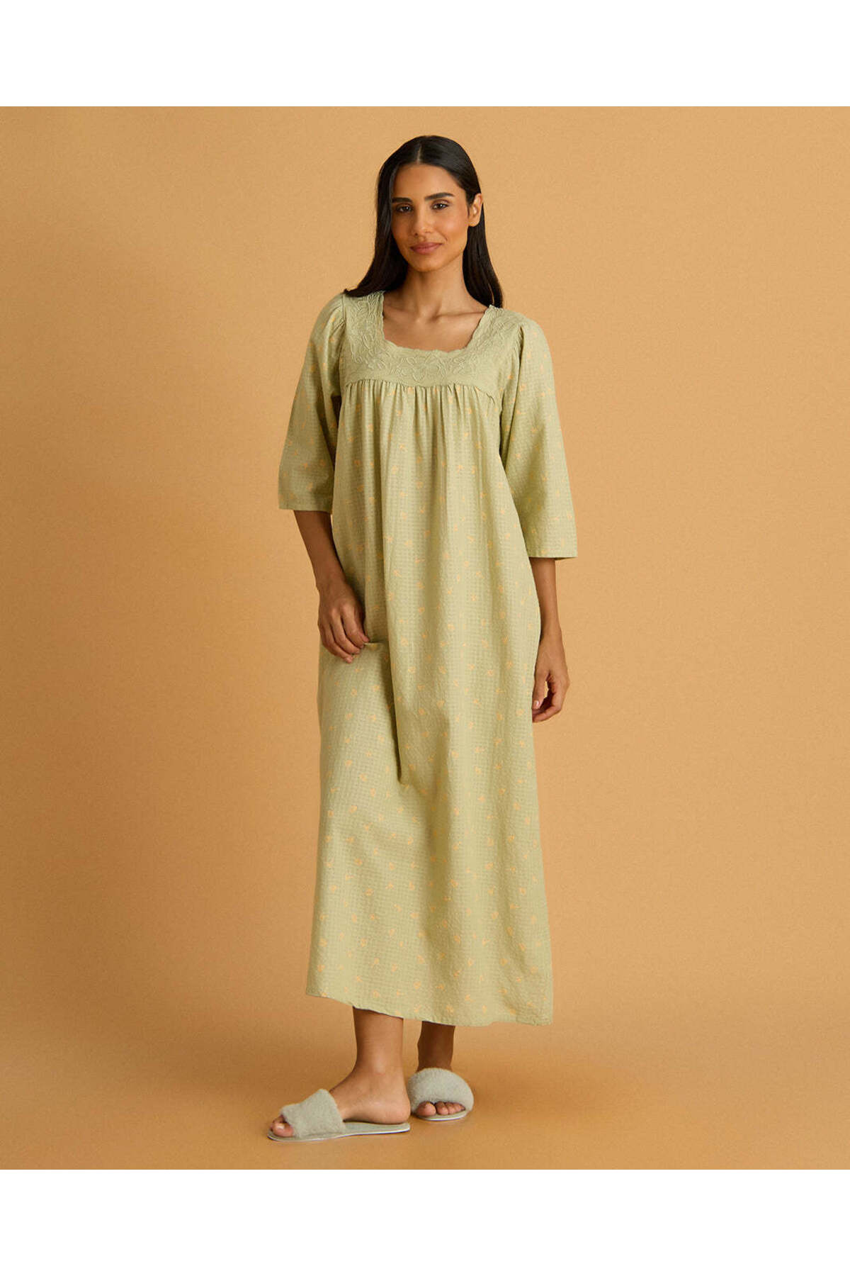 REDTAG Women Sage Lace Detail Nightgown