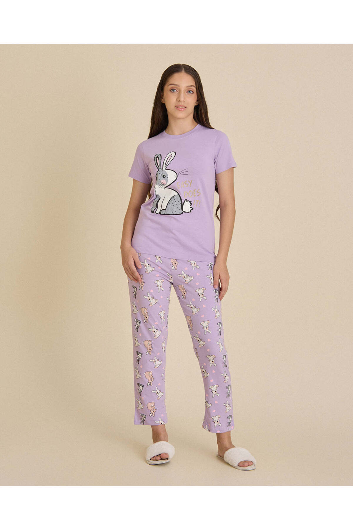 REDTAG Senior Girls Purple Basic Pajama Set