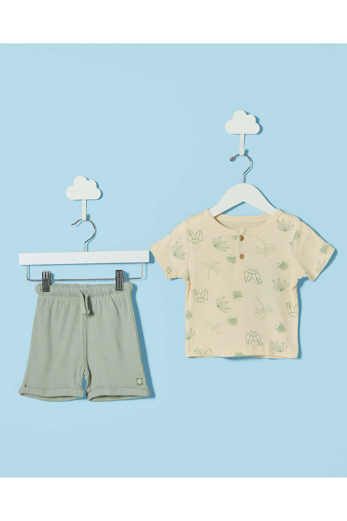 REDTAG Infant Boys Cream Printed T-Shirt And Shorts Set (2-Piece)