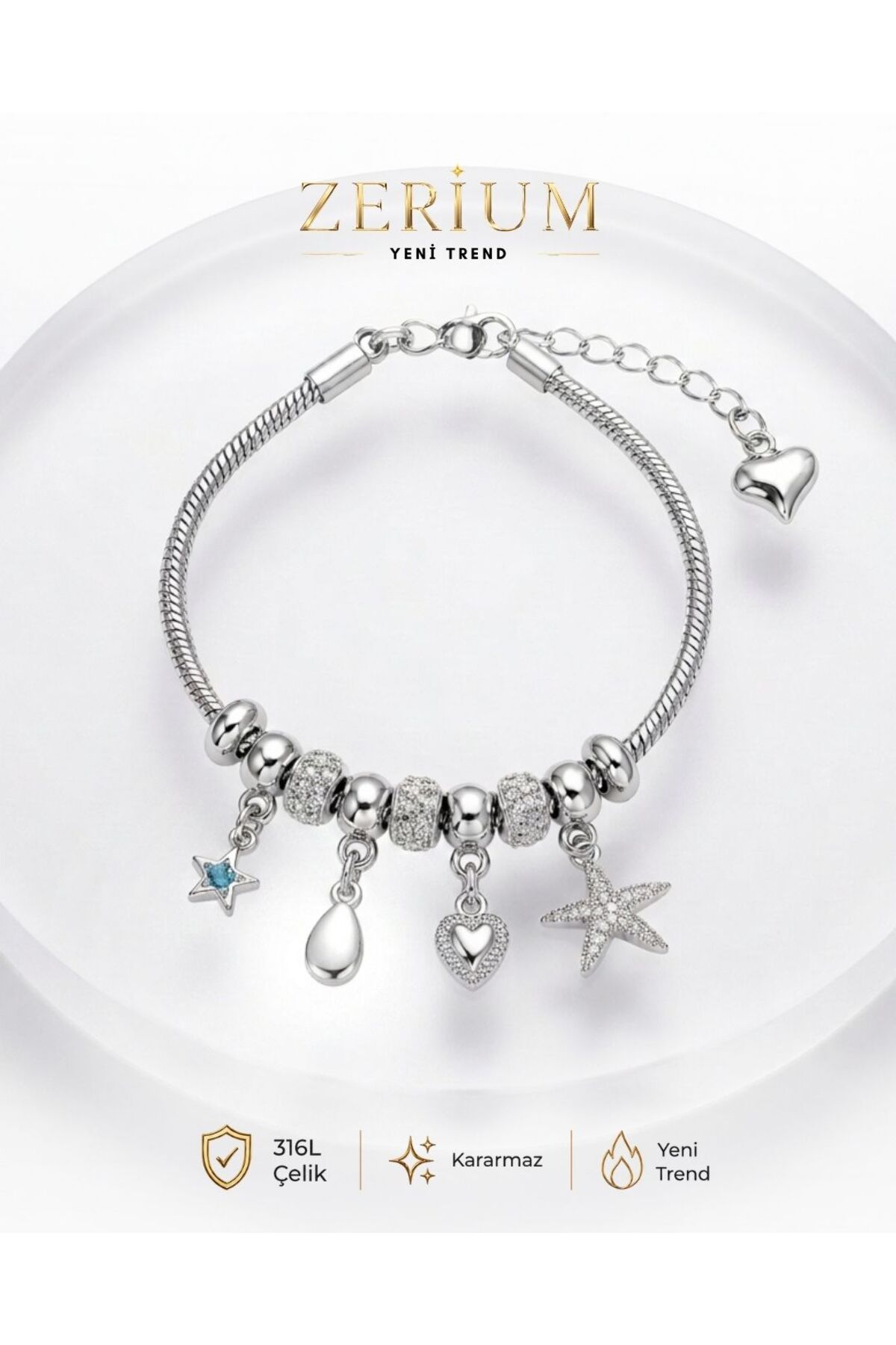 Women's Silver Color Steel Bracelet Swinging Starfish with Charm