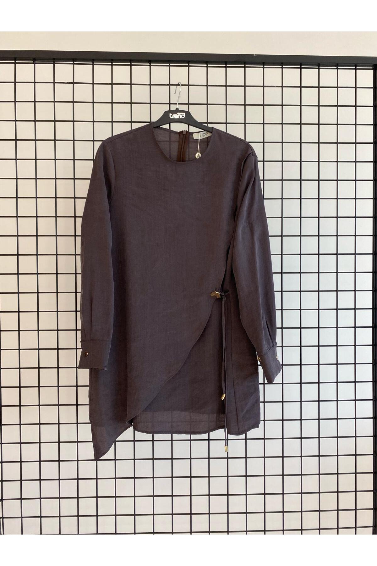 Trend Lyocell Natural Fabric Button Detailed Asymmetric Tunic FULL FIT