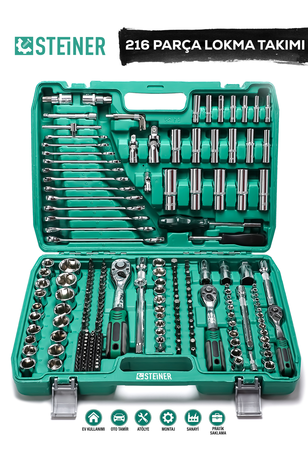 STEİNER Ultra Güçlü 1/4 Cırcırlı 216 Parça Lokma Anahtar Takımı
