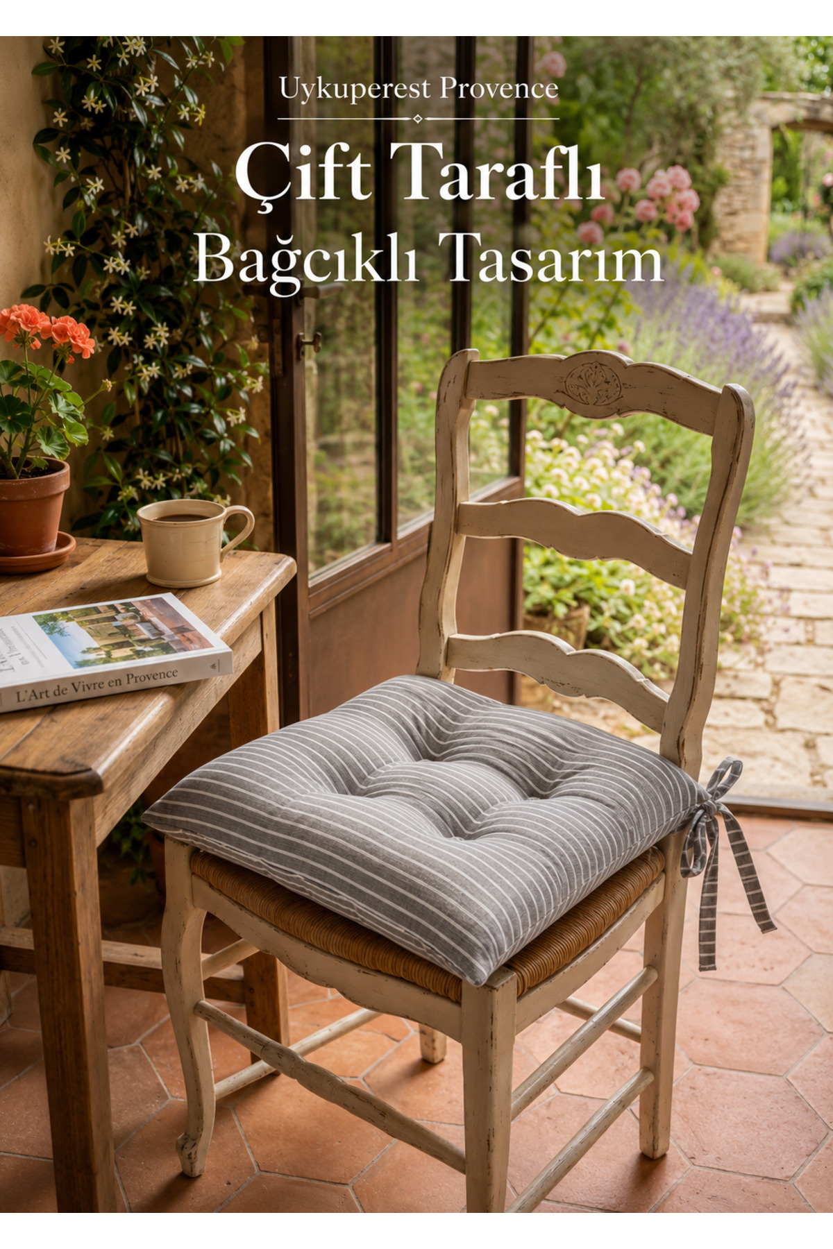 Pastello Pofidik Sandalye Minderi 40x40 Bağcıklı 4 Puntolu Silikon Dolgulu Pamuk Bahçe Balkon Tekli detay