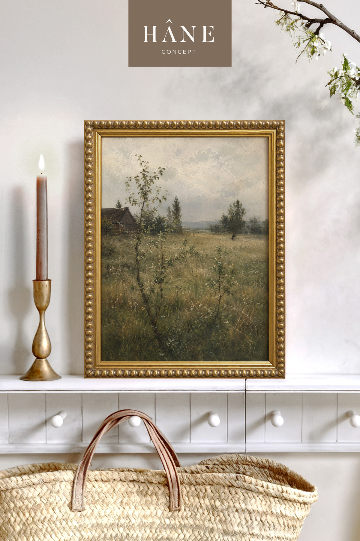Vintage Cottage View Framed Painting, Vintage Nature View Framed Painting