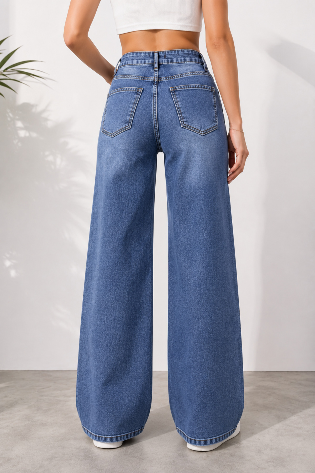 Lighter Jeans Kadın Kar Mavi Yıkamalı Likralı Wide Leg Palazzo Jean Pantolon Yüksek Bel Esnek Bol Paça Denim görsel 3