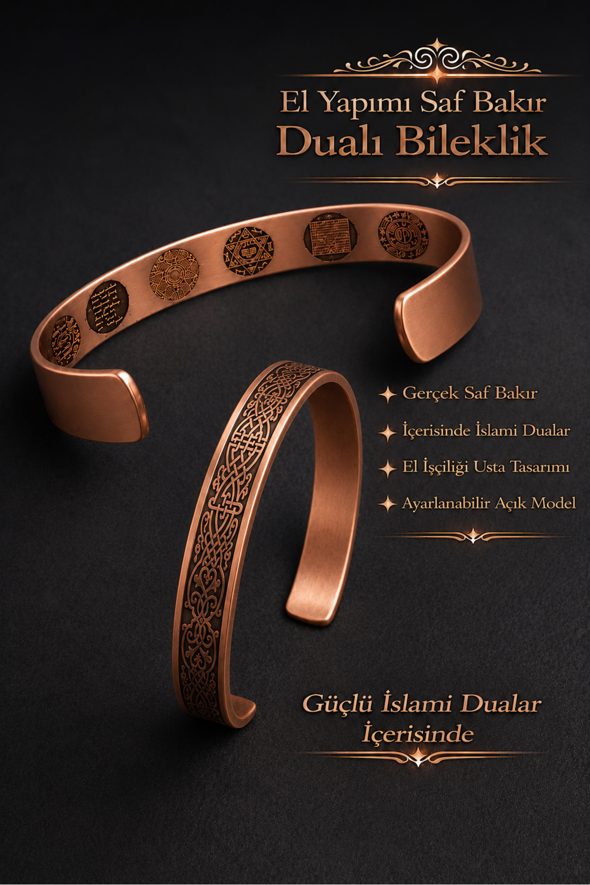 Praying Male Female 100% Pure Copper Bracelet – Suleiman Seal, Nas Catastrophe, and Name Maxim – Adjustable