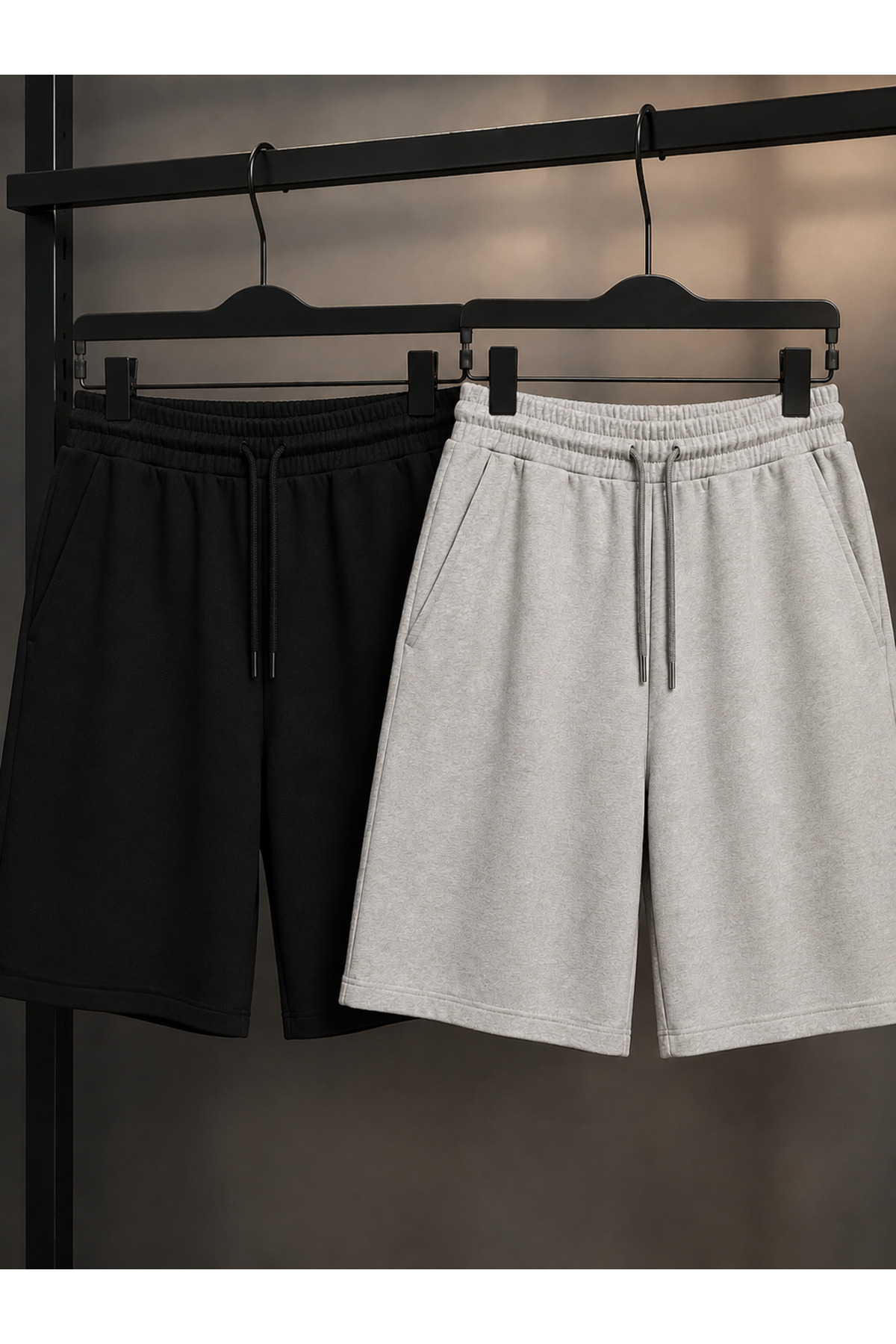 yx yustex sport 2-Piece Shorts (Black-Grey) Basic Summer Shorts Set - Comfortable Fit Above the Knee, 2-Piece Economic Package