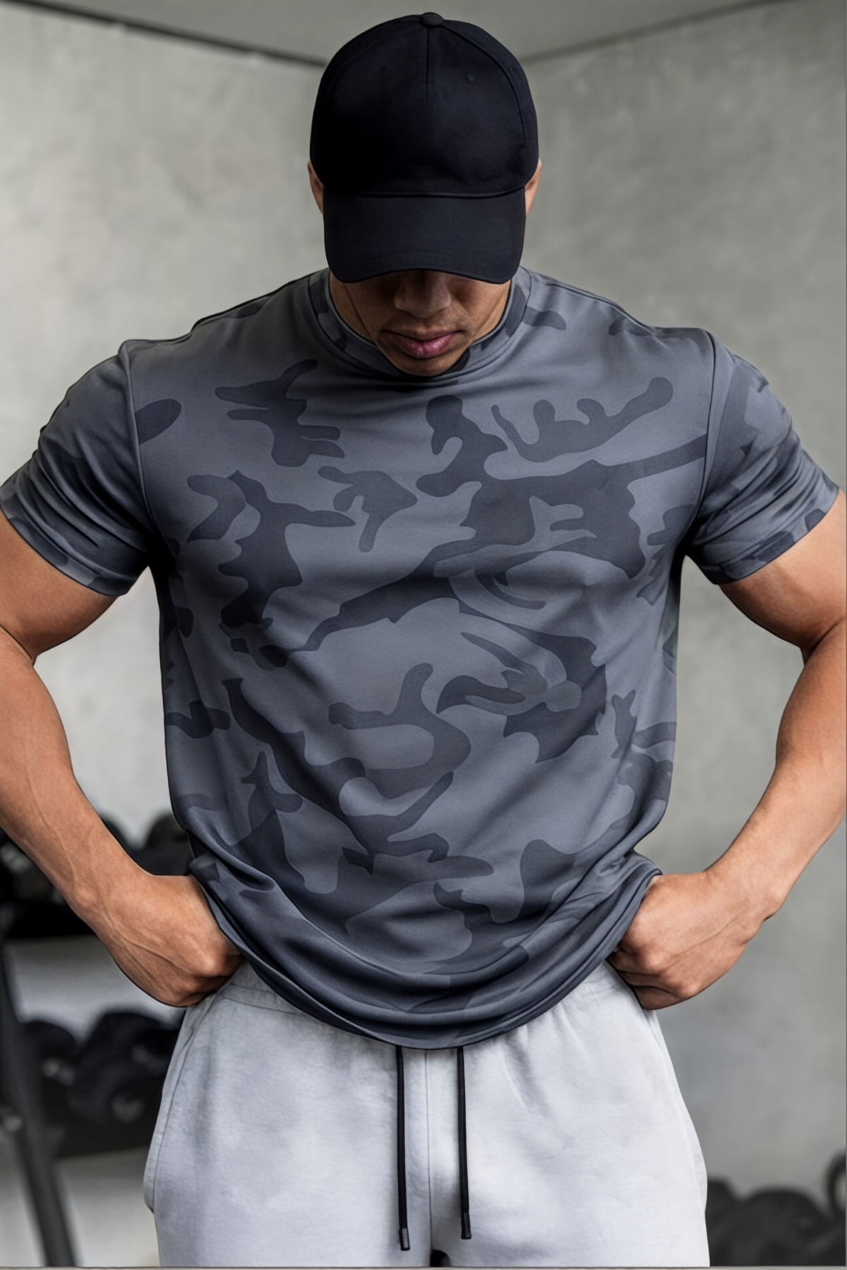 SERABLANKA Erkek Nem Emici Hızlı Kuruma Atletik Teknik Kamuflaj Desenli Spor T-shirt