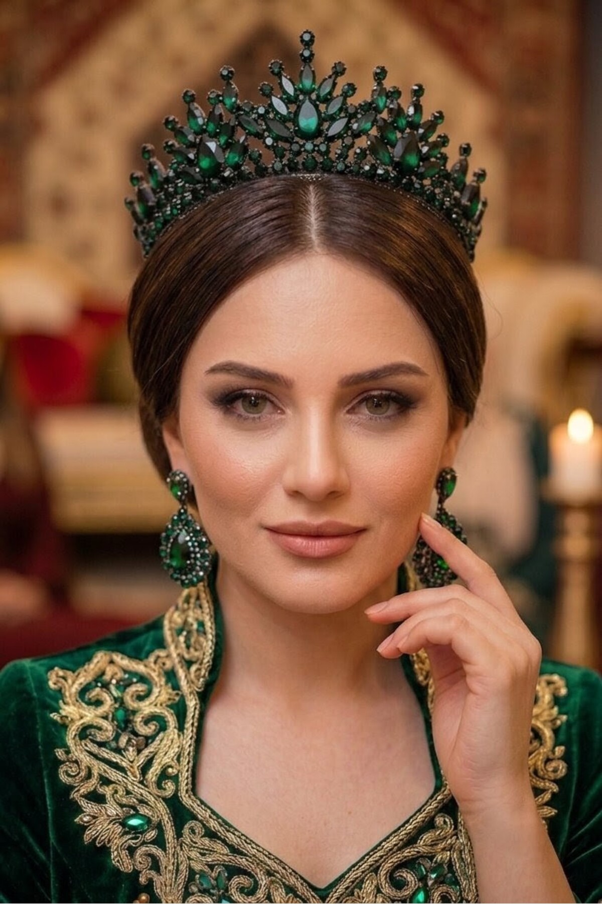 Pera Model Gelin Kına Tacı Ve Damla Taşlı Abiye Küpe, Sultan Tacı