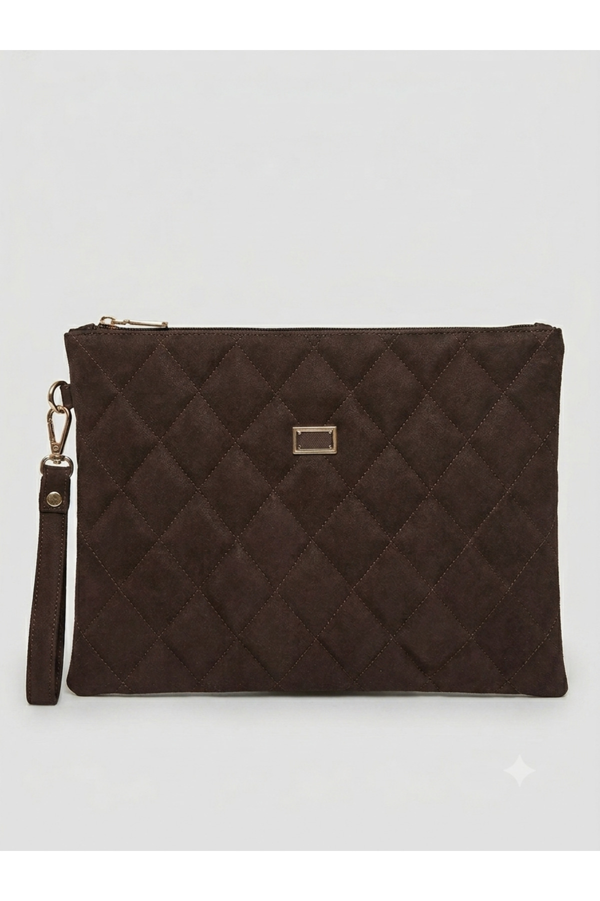 BK Bags & Accessories Orta Boy Süet Acı Kahve Portföy Clutch Kadın El Çantası