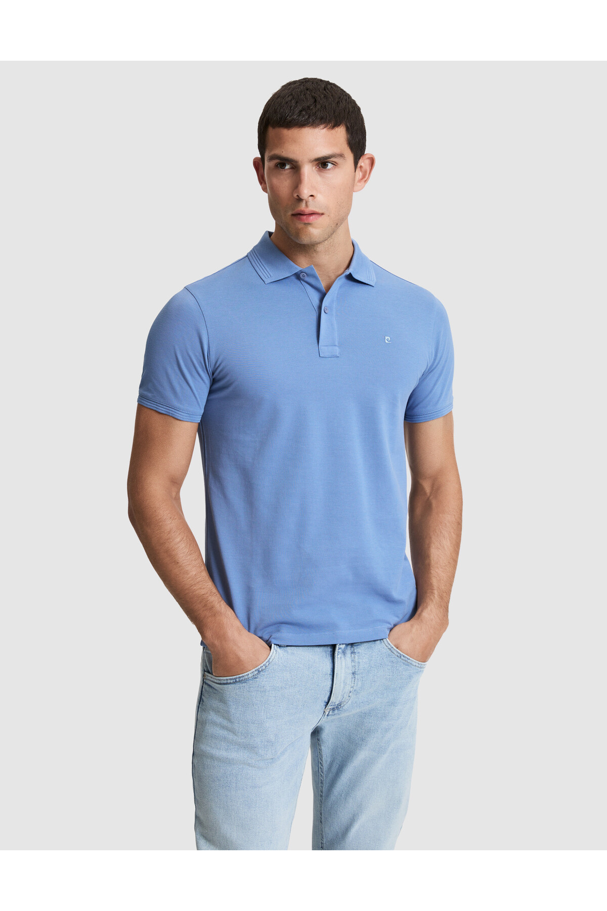 Pierre Cardin Blue Slim Fit 100% Cotton Buttoned Polo Collar Basic T-Shirt 50321128-Vr036