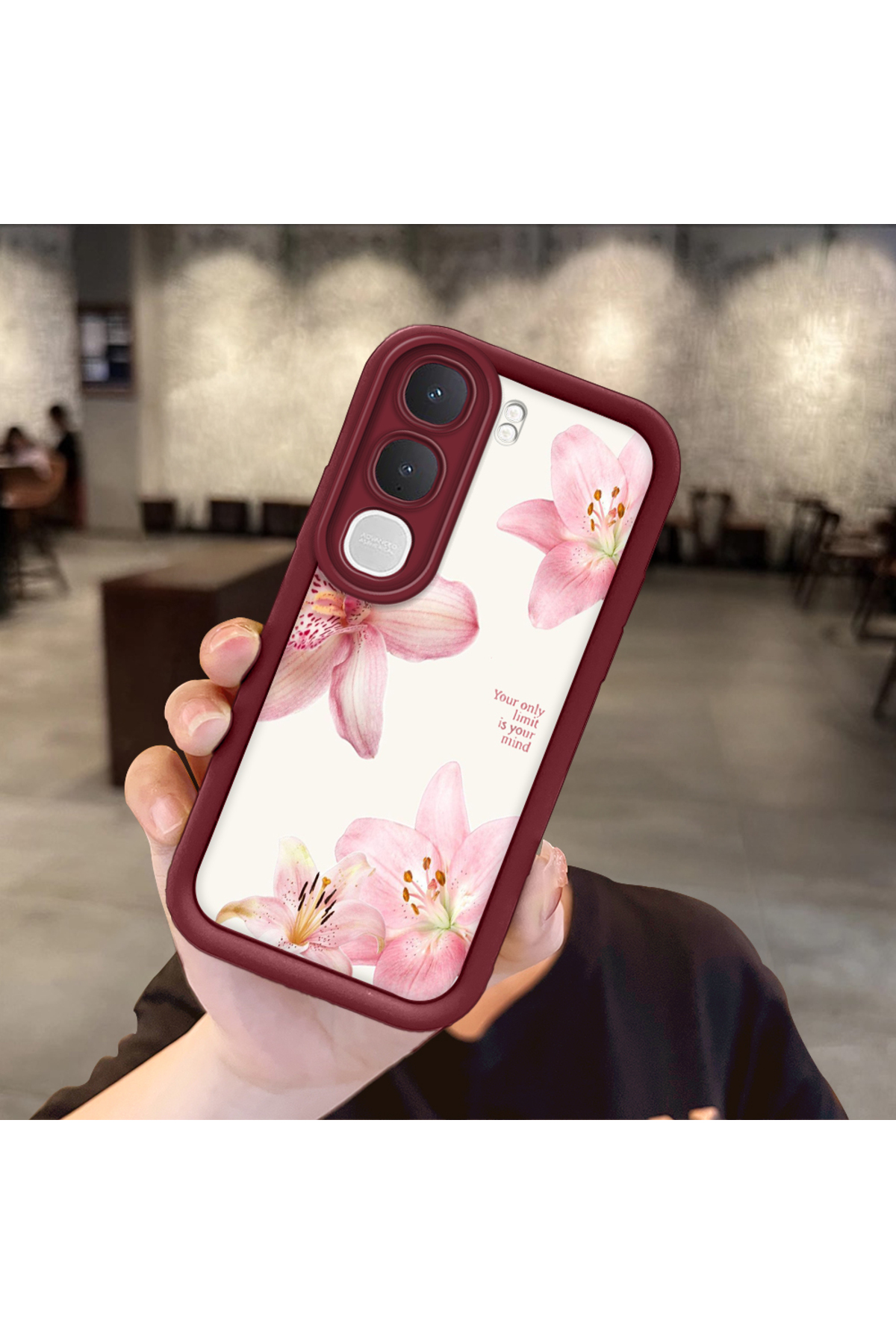 Vivo Y31 5G Compatible Case Camera Protector Burgundy Silicone Couple Phone Case Floral Pattern