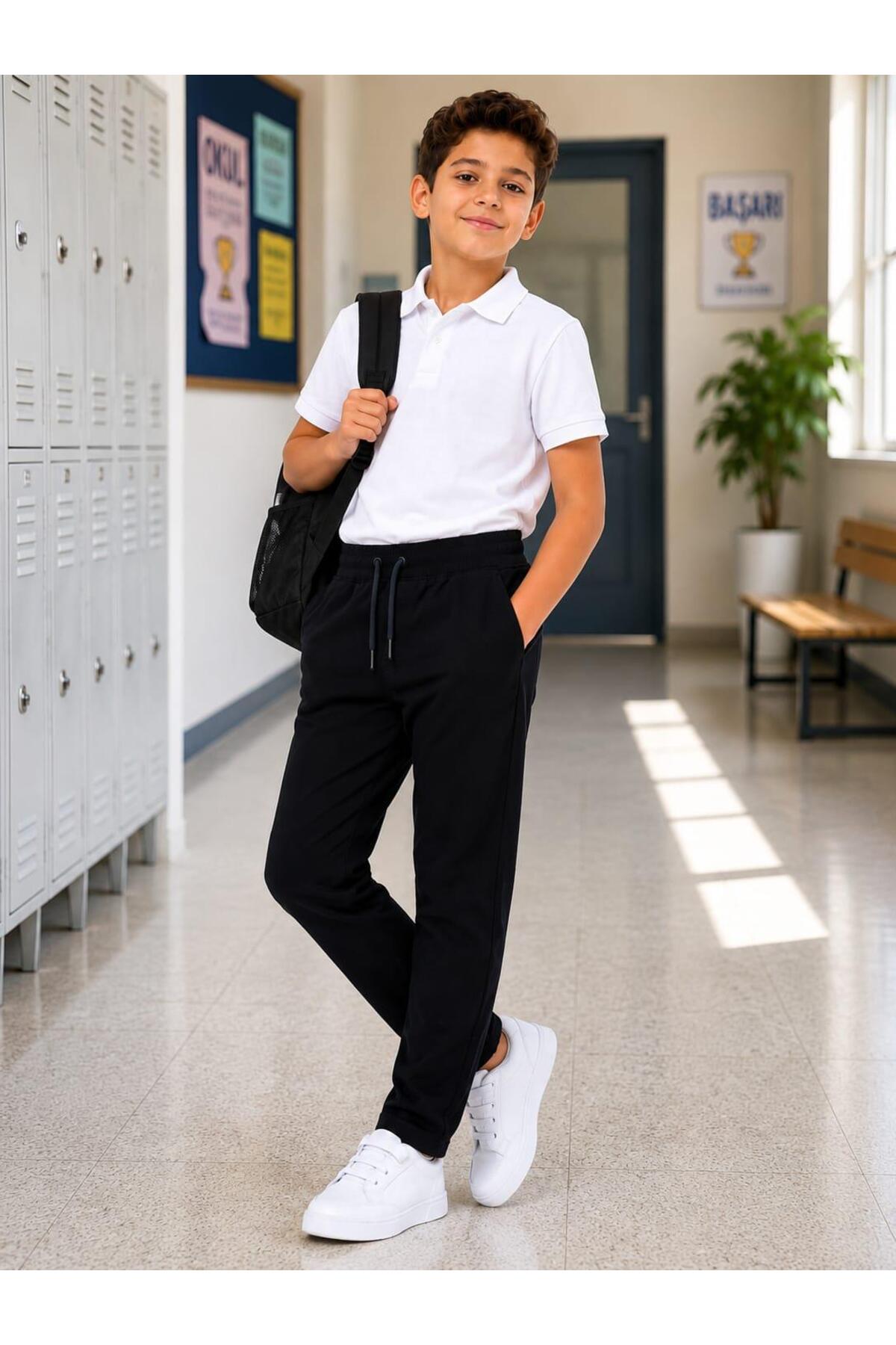 Liyavera Children's High-Quality Black School Trousers with Elastic Waist and Ties (Ages 6-16)