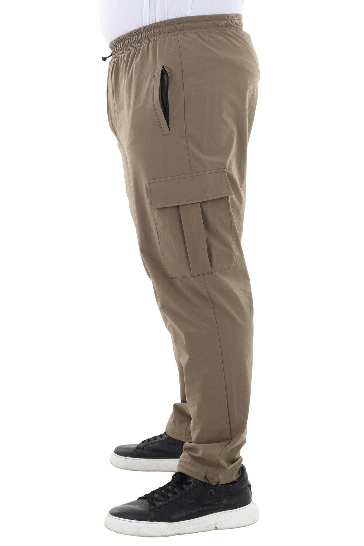 marufshop Erkek Büyük Beden Kargo Cepli Likralı Paraşüt Kumaş Pantolon/Eşofman Alt Bej görsel 4