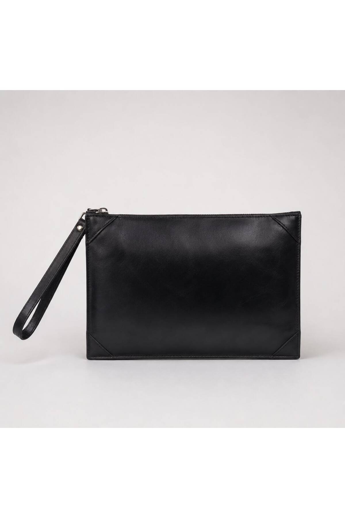 ÖzkanAccessory Noctra Siyah Deri Clutch, Kartlıklı, Telefon Bölmeli, Fermuarlı İç Cepli Unisex El Çantası