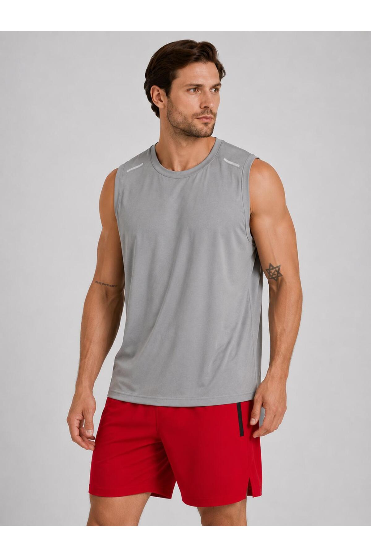 pandy 3'lü Hızlı Kuruma Nefes Alabilen Atletik Teknik Sporcu Sıfır Kol T-shirt görsel 3