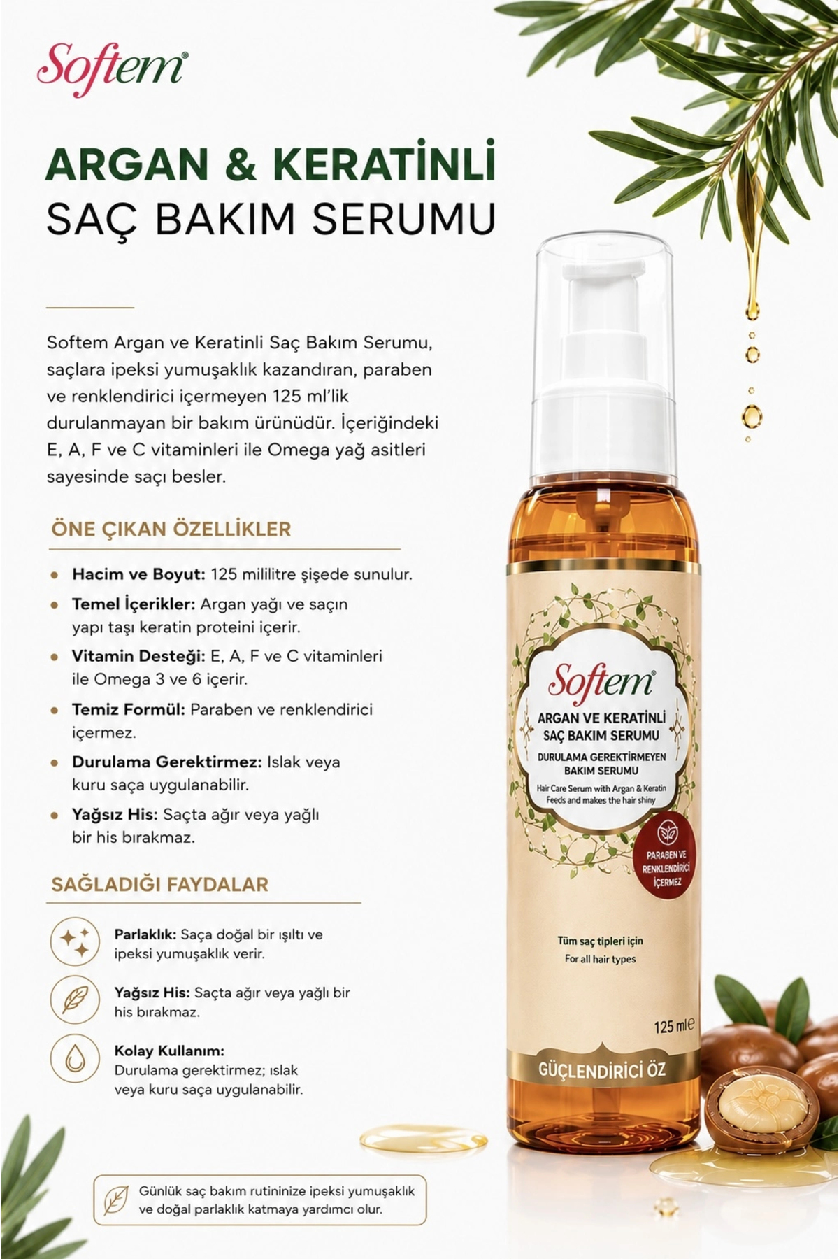 Argan ve Keratinli Saç Bakım Serumu 125 ml | Argan & Keratin Formula — P6111S3990 — تصویر 3 از 3