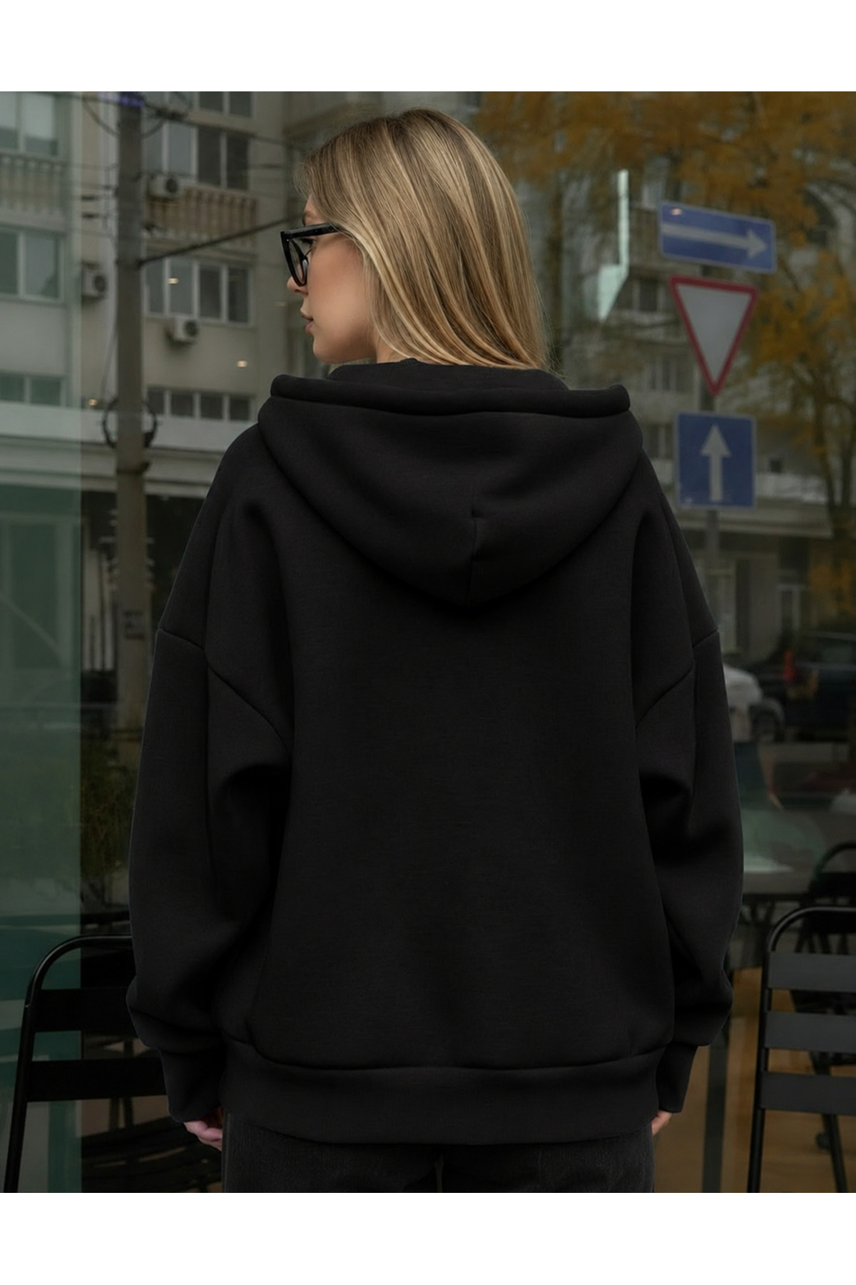 YAKAMEL KADIN OVERSİZE KAPÜŞONLU FERMUARLI HIRKA SWEATSHIRT görsel 3