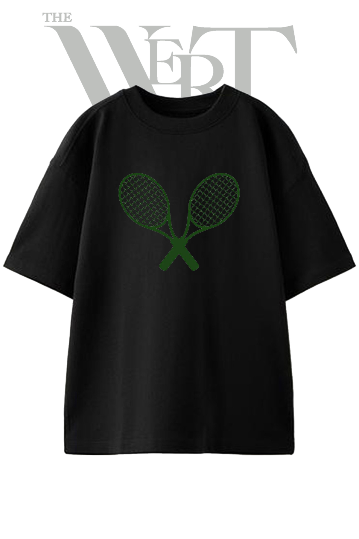 THEWERT Tennis Rackets Design Printed Unisex Black Oversize T-Shirt