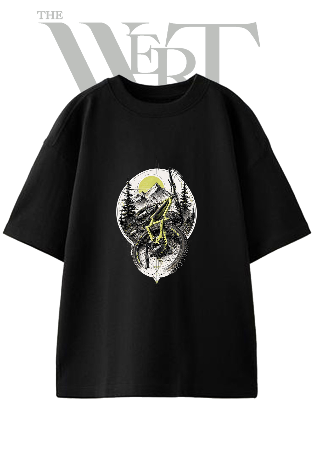 THEWERT E Mountain Bike Design Printed Unisex Black Oversize T-Shirt