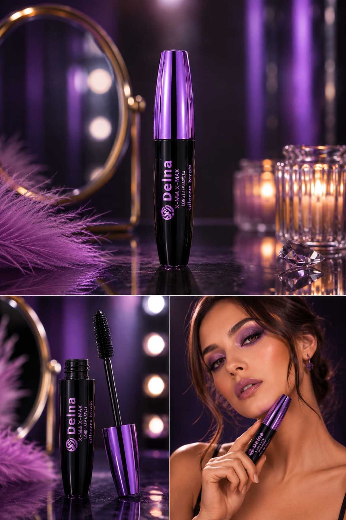 ORİON GLOBAL Delina X-MAX Long Lash Mascara Silicone Brush – Metallic Violet (Metalik Mor )