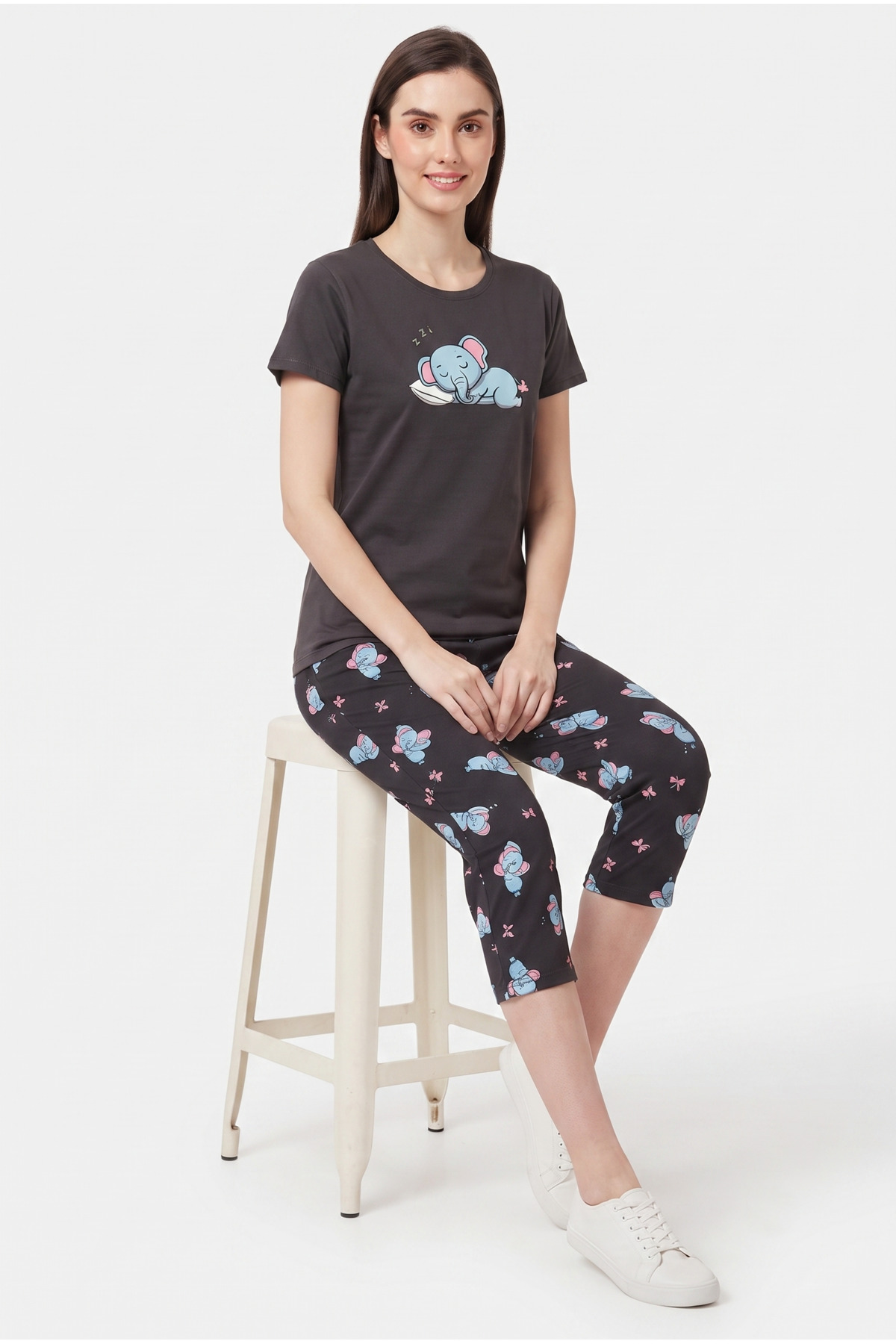 FAMES PİJAMA Short sleeve 100% cotton jersey elephant pattern pajama set
