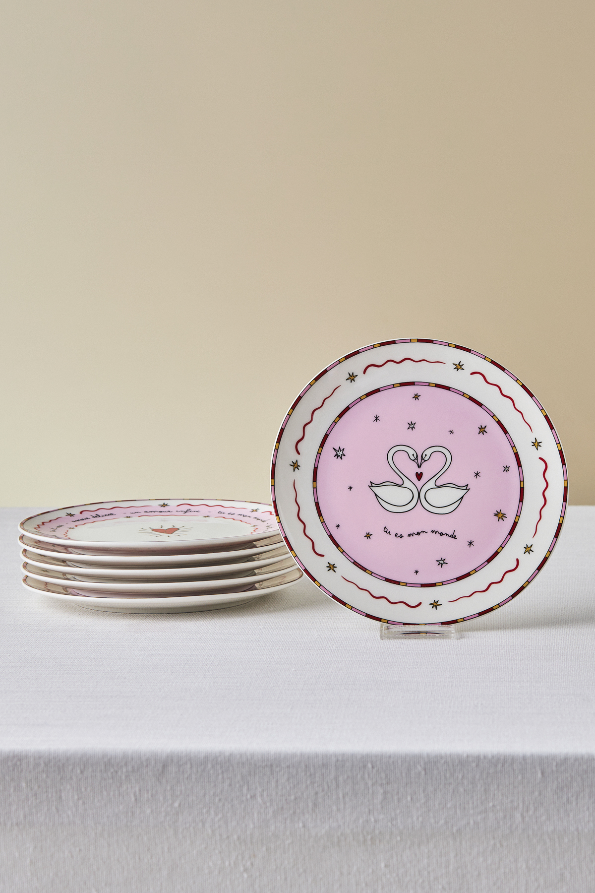 Toimoi 6 Kişilik Porselen Pasta Tabağı Takımı Pembe 19 cm